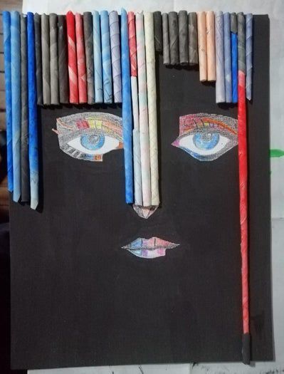 用废纸DIY人脸拼贴画的环保手工教程-第21张图片-趣作屋