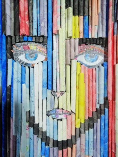 用废纸DIY人脸拼贴画的环保手工教程-第26张图片-趣作屋