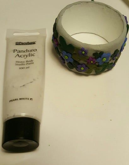 空纸筒手工腕带制作教程-聚合物粘土花朵装饰-第13张图片-趣作屋