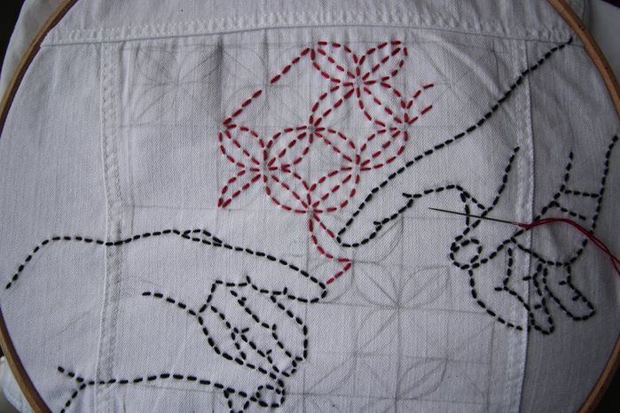 DIY牛仔夹克Sashiko刺绣教程：从零开始的创意手工改造-第33张图片-趣作屋