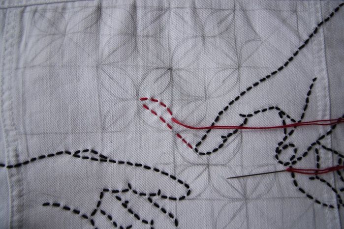 DIY牛仔夹克Sashiko刺绣教程：从零开始的创意手工改造-第30张图片-趣作屋