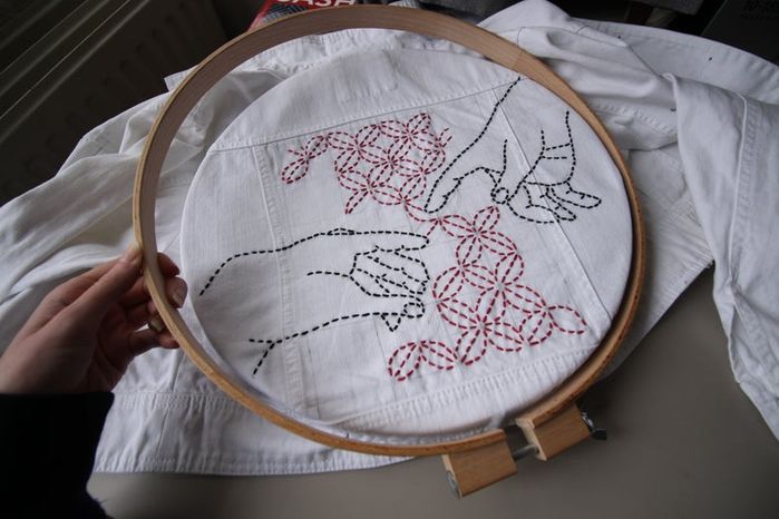 DIY牛仔夹克Sashiko刺绣教程：从零开始的创意手工改造-第39张图片-趣作屋