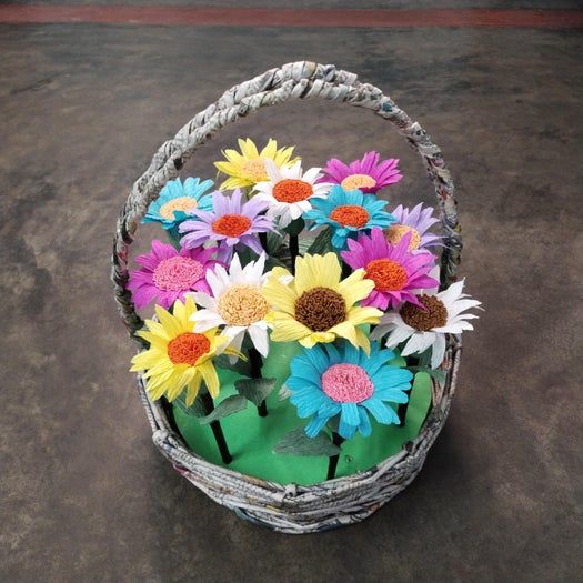 超详细纸艺花篮制作教程，用皱纹纸轻松DIY非洲菊花束-第64张图片-趣作屋