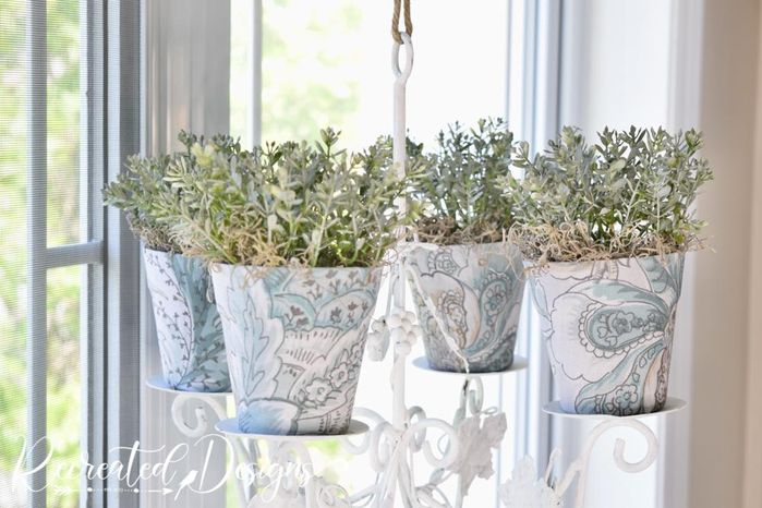 旧吊灯改造教程：用布料和花盆打造独特家居装饰-第1张图片-趣作屋